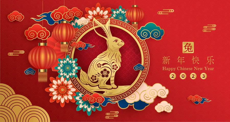 2023兔年中国风新年春节剪纸风节日宣传插画海报背景展板AI素材【008】